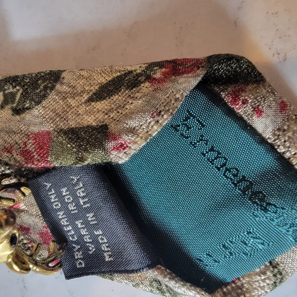 Ermenegildo Zegna Vintage Floral Geometric Silk Tie Italy Beige luxury preppy